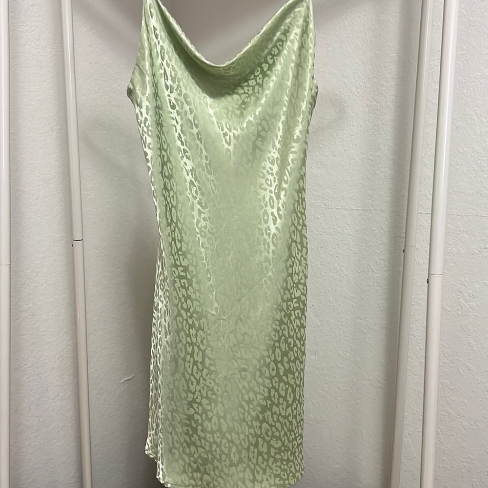 Satin light green leopard dress
